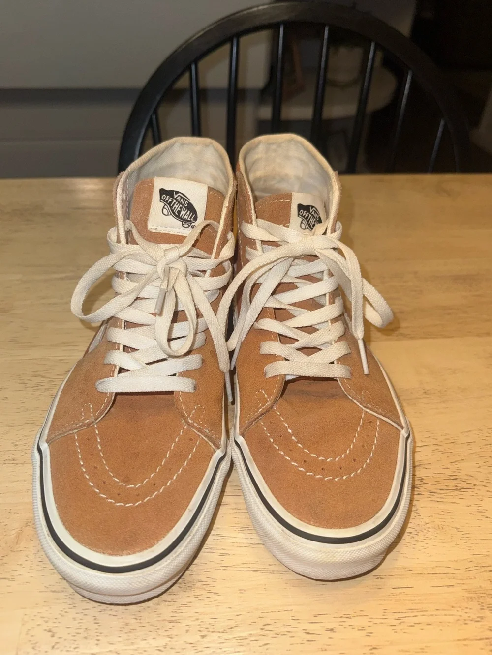 Vans Sk8-Hi High-Top Sneakers in Tan and Orange